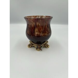 RARE JAY‎ STRONGWATER DRAGONFLY MAROON ENAMEL BLOWN GLASS VOTIVE CANDLE HOLDER